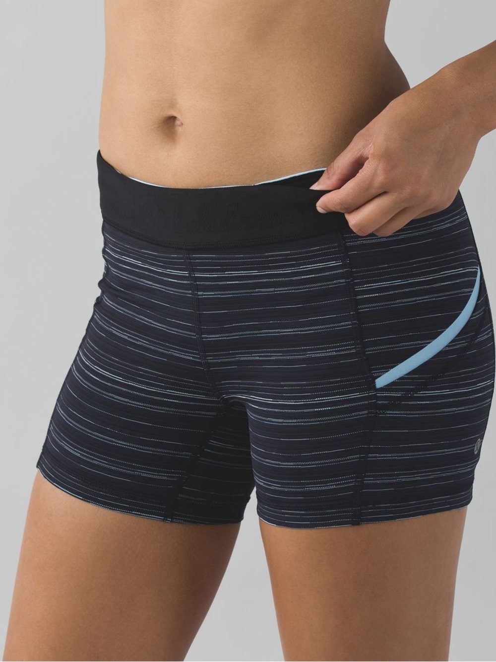 Lululemon Shorts 4” What the Sport Short Cyber Stripe Naval Blue Run Size 6